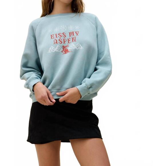 NEW DAYDREAMER kiss my aspen shrunken raglan sweatshirt in blue - Picture 2 of 6